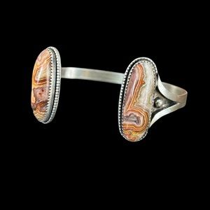 Sterling silver bracelet with natural agate stone ✨ Vintage handcrafted ✨size M